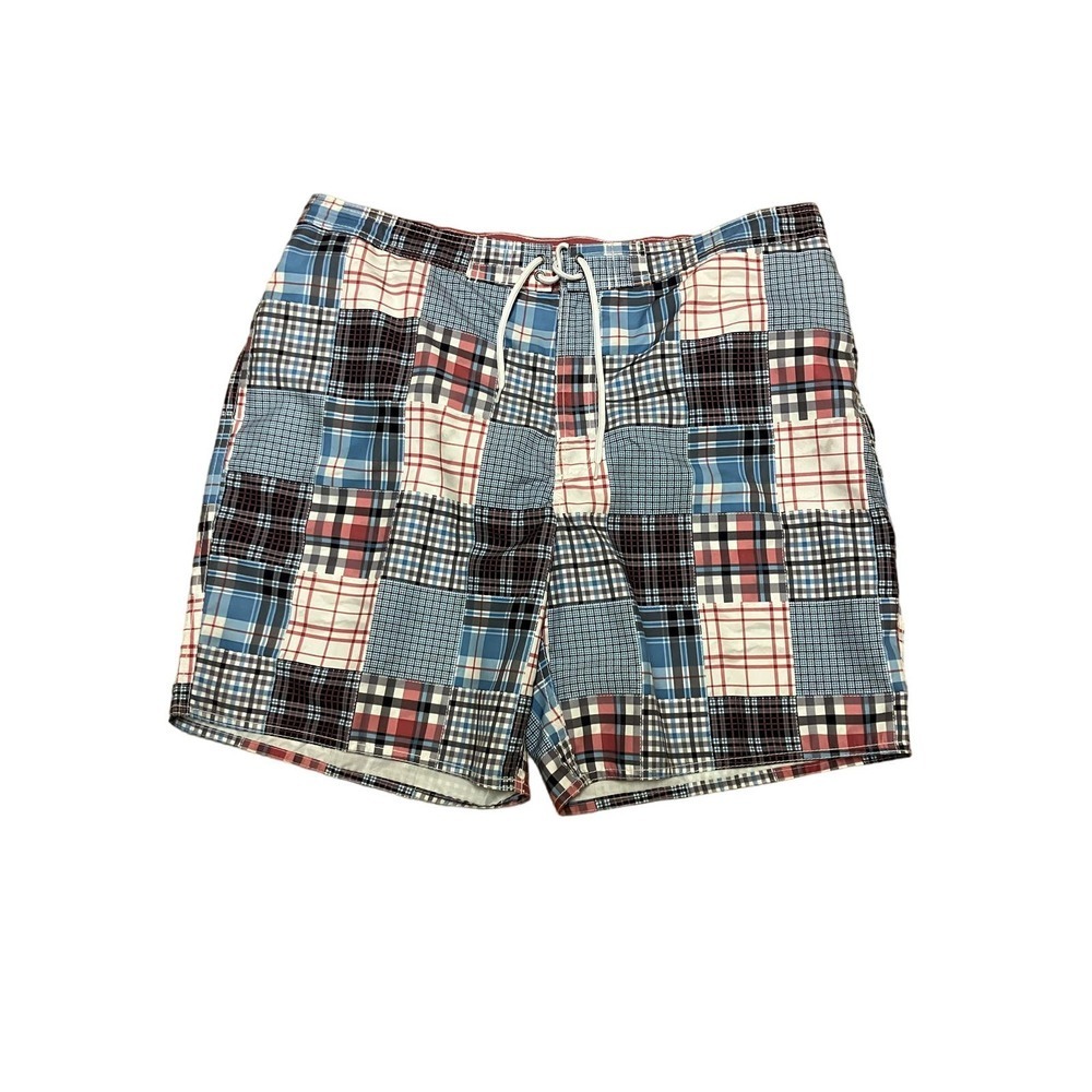 Roundtree & Yorke NWT Swimming Trunks Zip Up Plaid  Large Lined Mesh Pink Blue